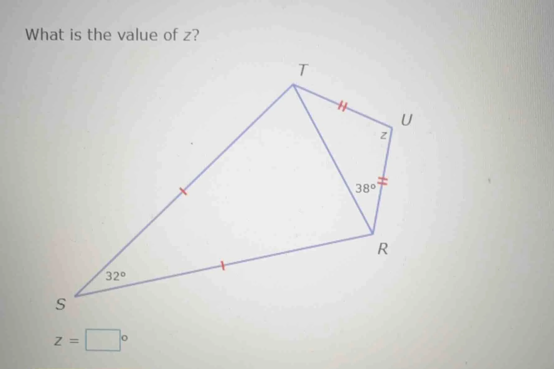 what is the value of z? (there is a geometric figure with points s, t, …