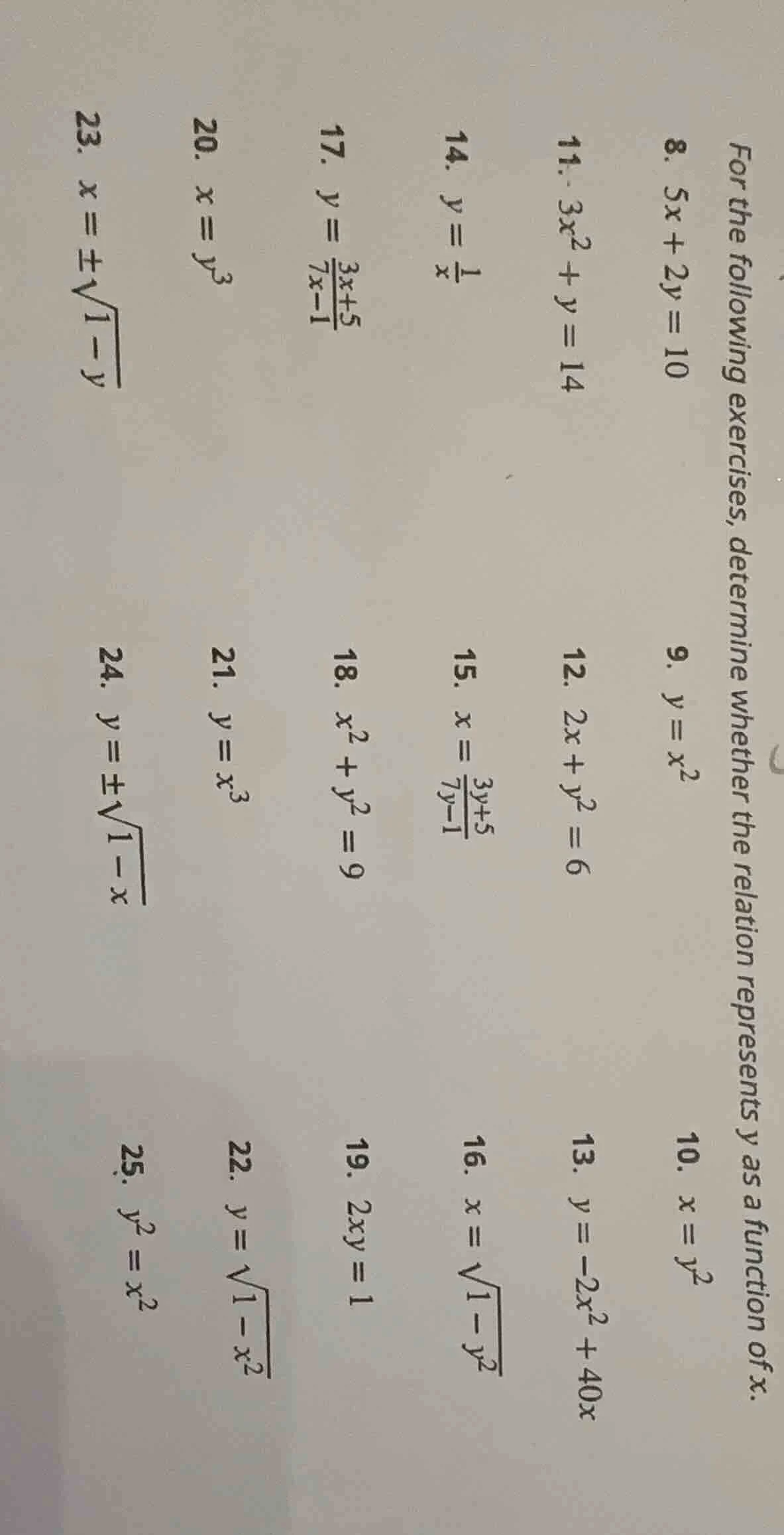 for the following exercises, determine whether the relation represents …