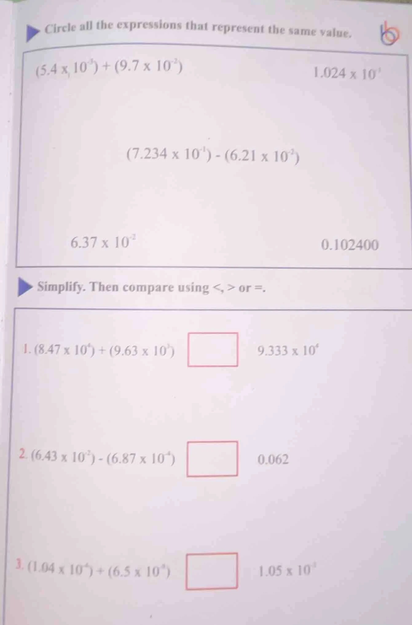 circle all the expressions that represent the same value. $(5.4 \\times…