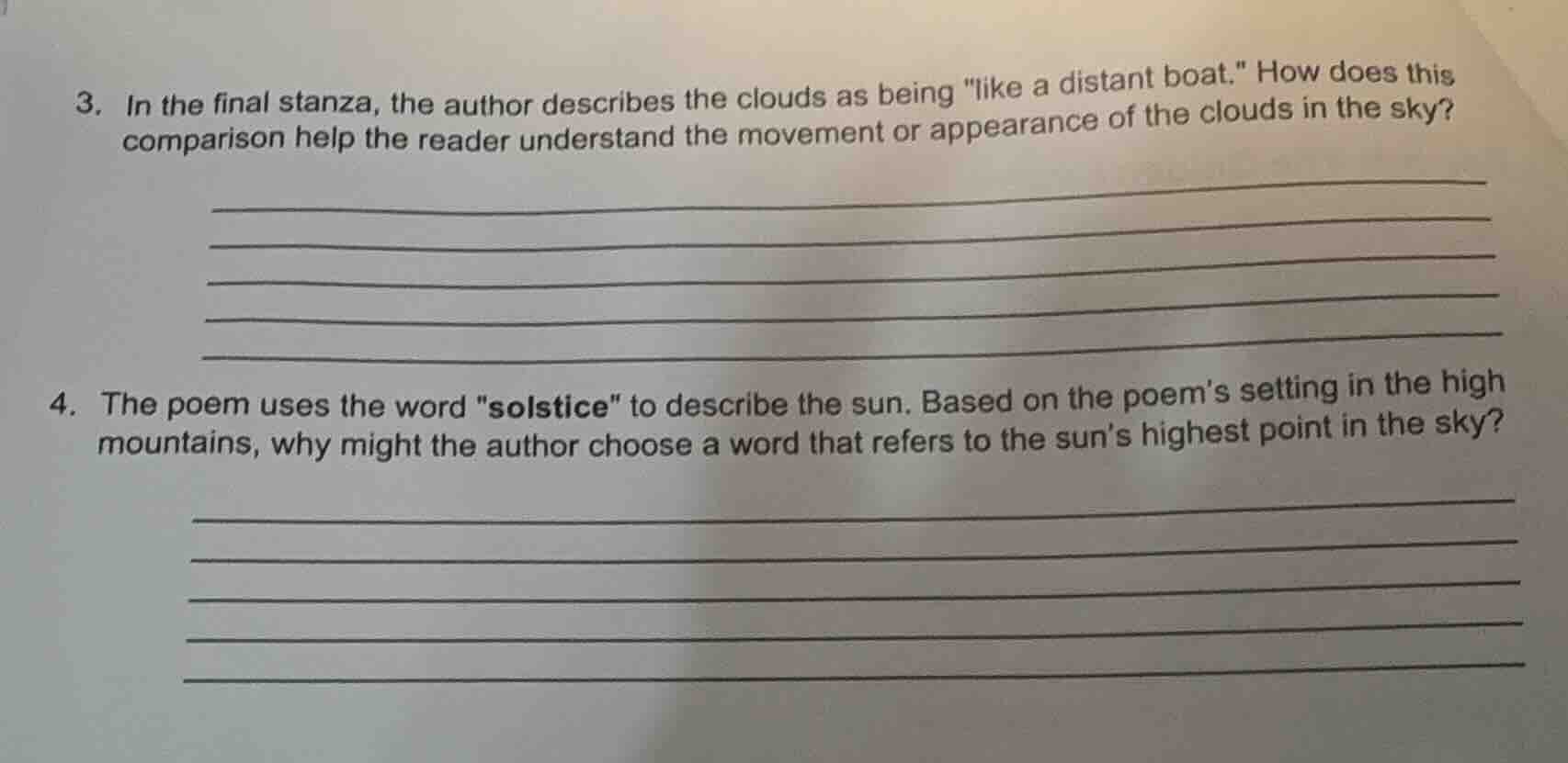 3. in the final stanza, the author describes the clouds as being \like …