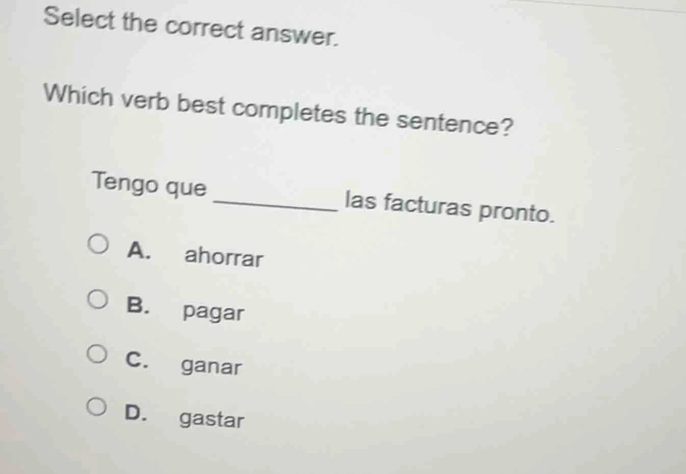 select the correct answer. which verb best completes the sentence? teng…