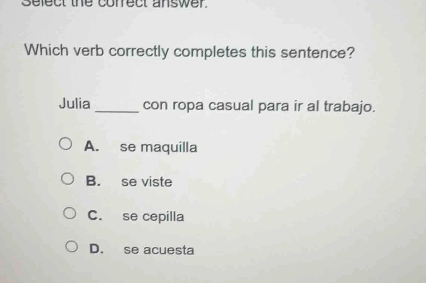 select the correct answer. which verb correctly completes this sentence…