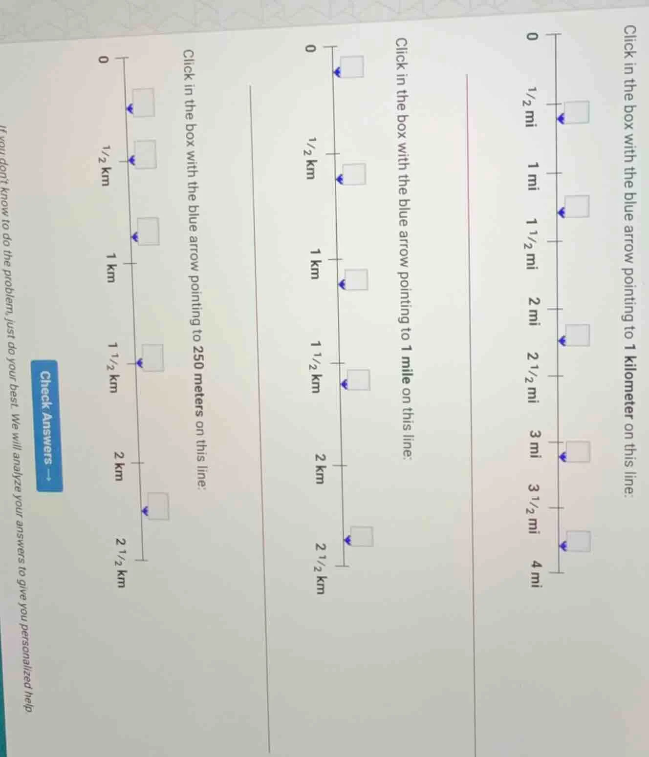 click in the box with the blue arrow pointing to 1 kilometer on this li…