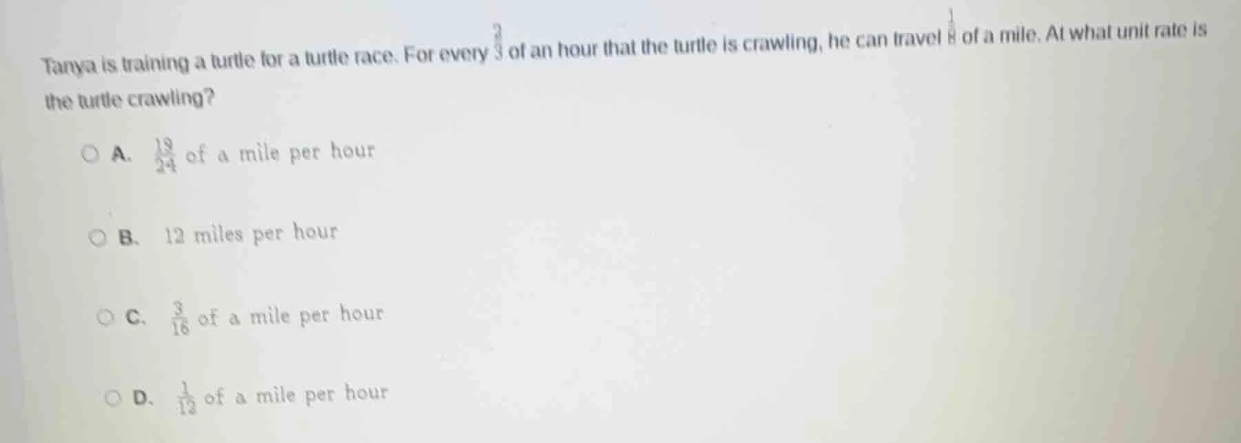 tanya is training a turtle for a turtle race. for every \\(\\frac{2}{3}…