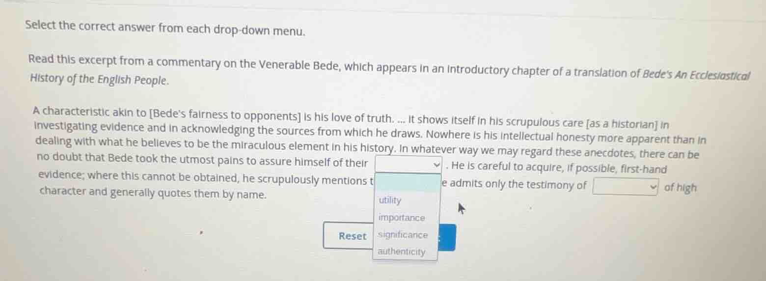 select the correct answer from each drop-down menu. read this excerpt f…
