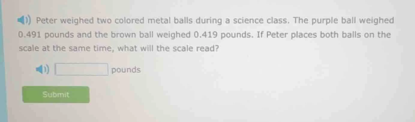 peter weighed two colored metal balls during a science class. the purpl…