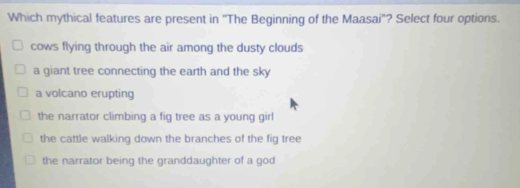 which mythical features are present in \the beginning of the maasai\? s…