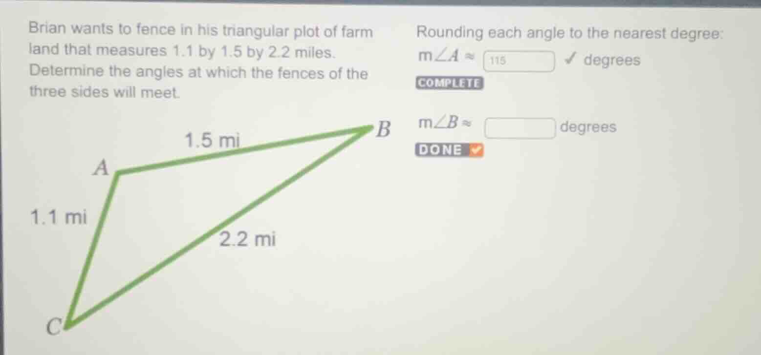 brian wants to fence in his triangular plot of farm land that measures …