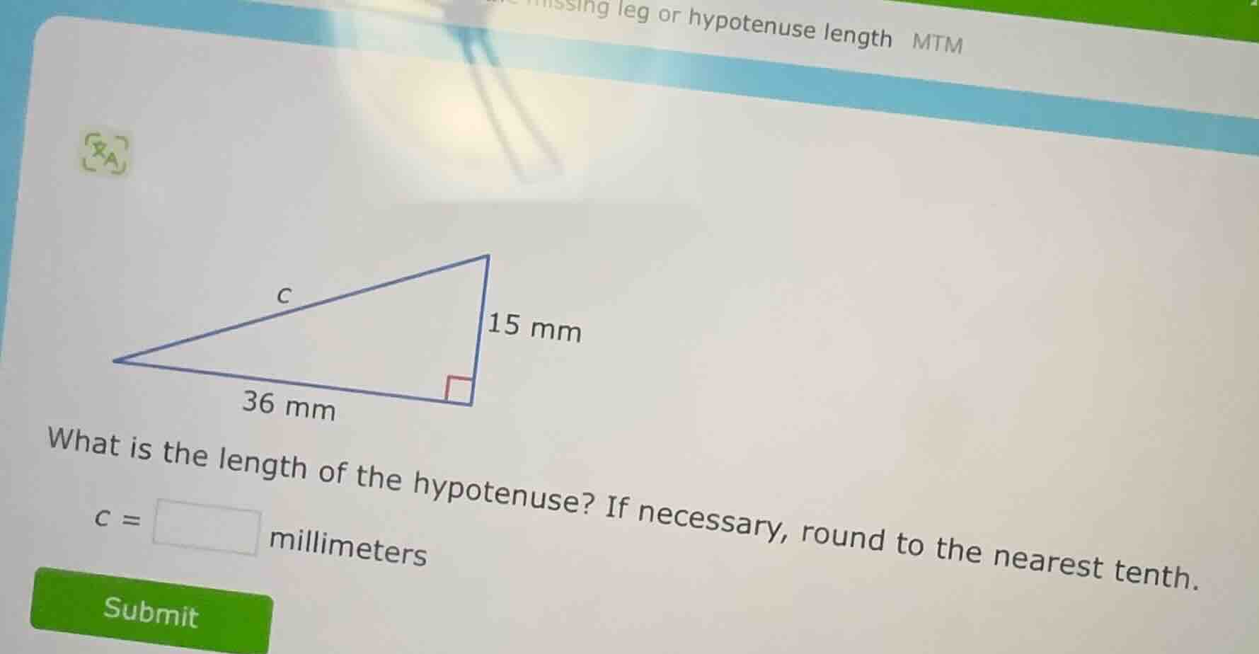 missing leg or hypotenuse length mtm 15 mm 36 mm what is the length of …