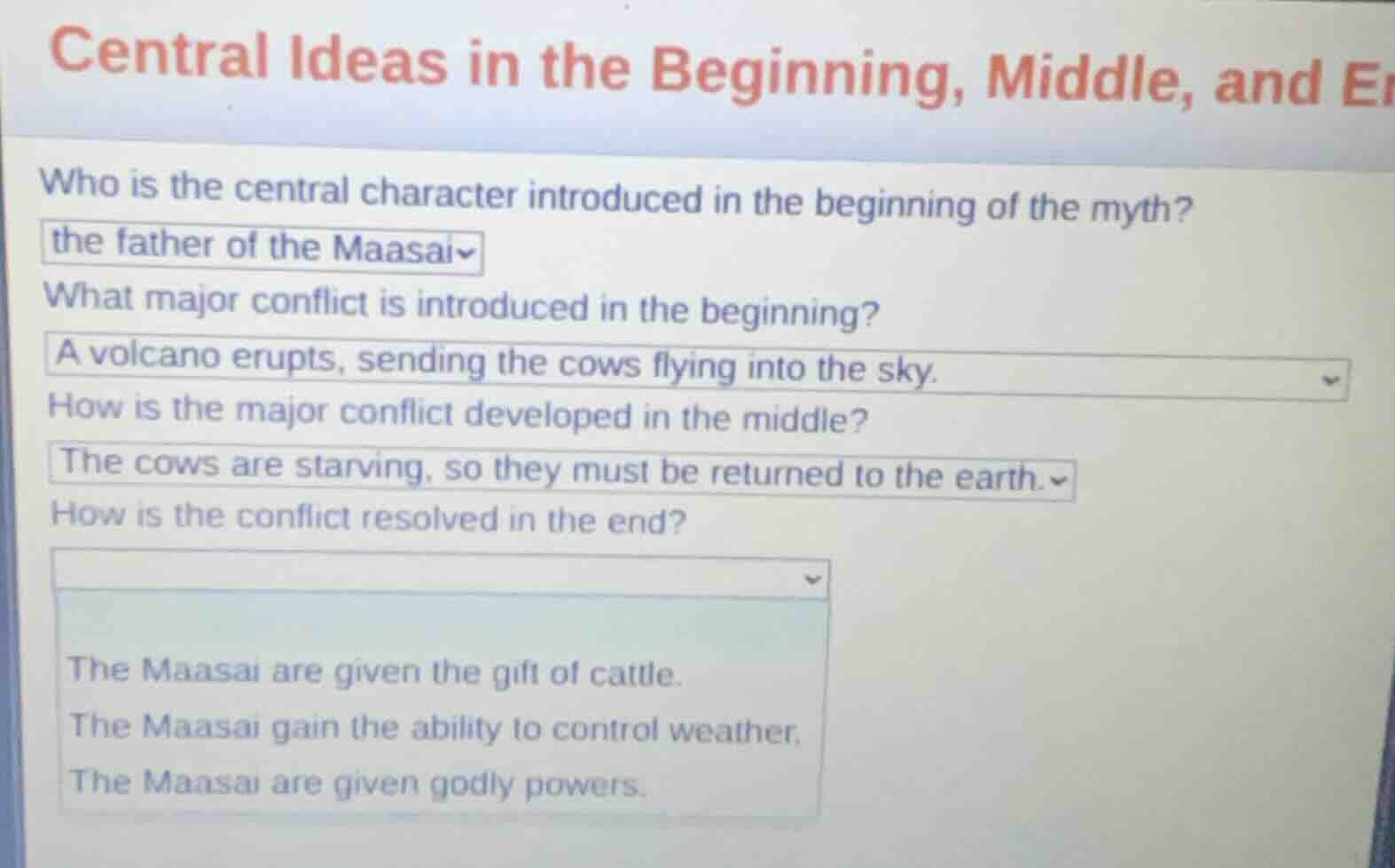 central ideas in the beginning, middle, and en who is the central chara…
