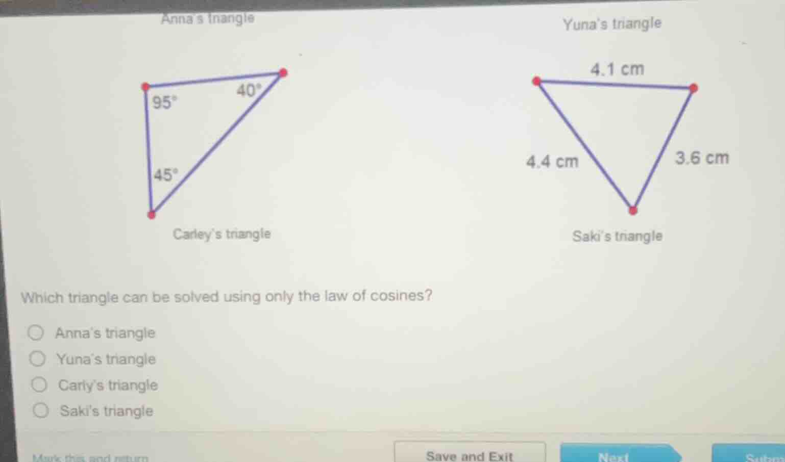 annas triangle 95° 40° 45° carleys triangle yunas triangle 4.1 cm 4.4 c…