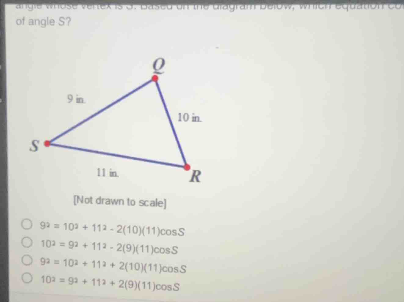 angle whose vertex is s. based on the diagram below, which equation of …