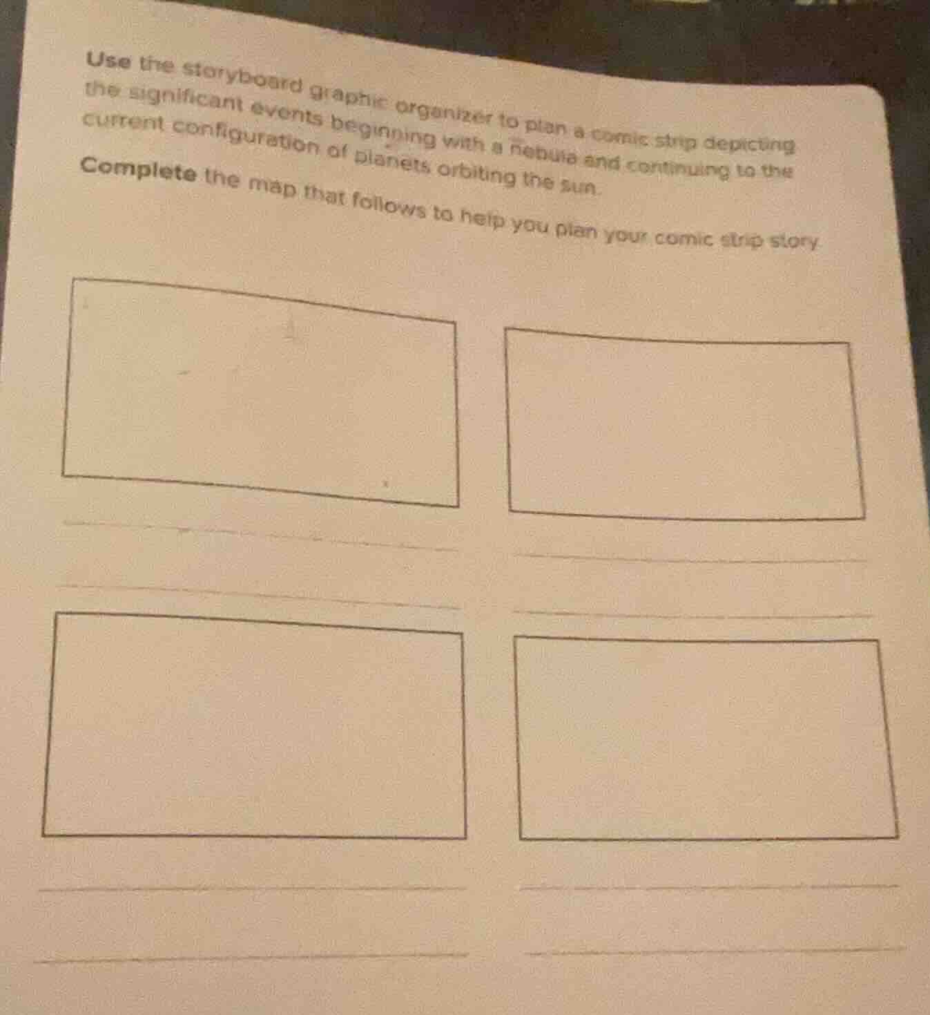 use the storyboard graphic organizer to plan a comic strip depicting th…