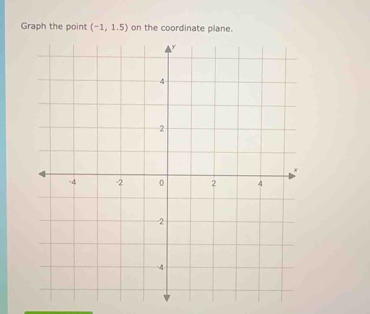 graph the point (-1, 1.5) on the coordinate plane.