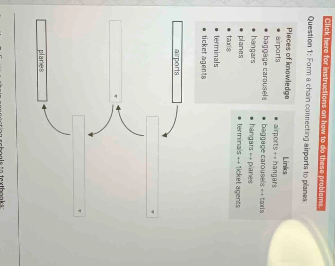 question 1: form a chain connecting airports to planes: pieces of knowl…