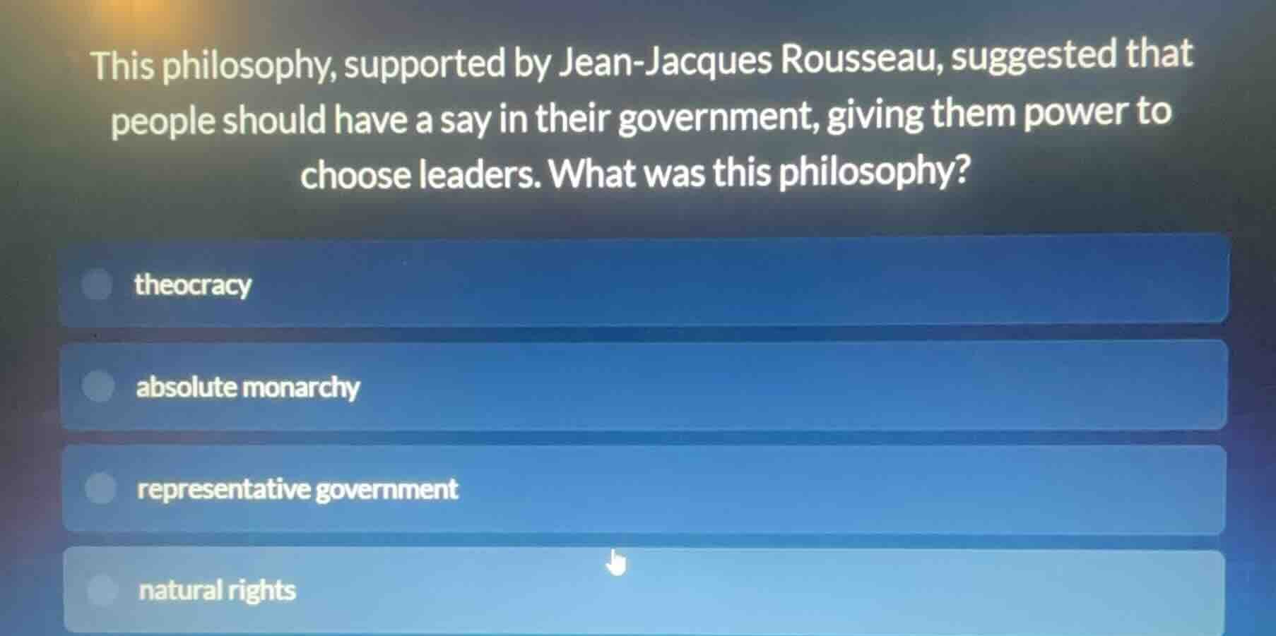 this philosophy, supported by jean - jacques rousseau, suggested that p…