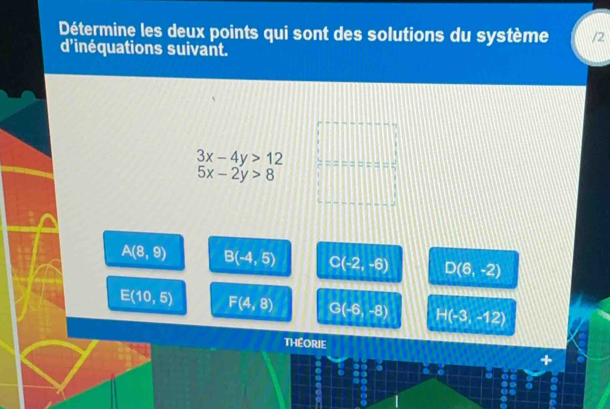détermine les deux points qui sont des solutions du système dinéquation…