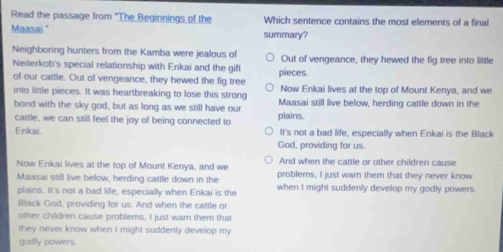 read the passage from \the beginnings of the maasai.\ neighboring hunte…