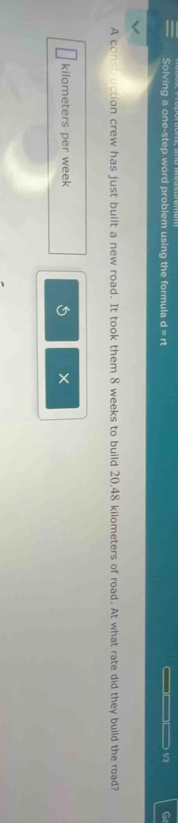 a construction crew has just built a new road. it took them 8 weeks to …