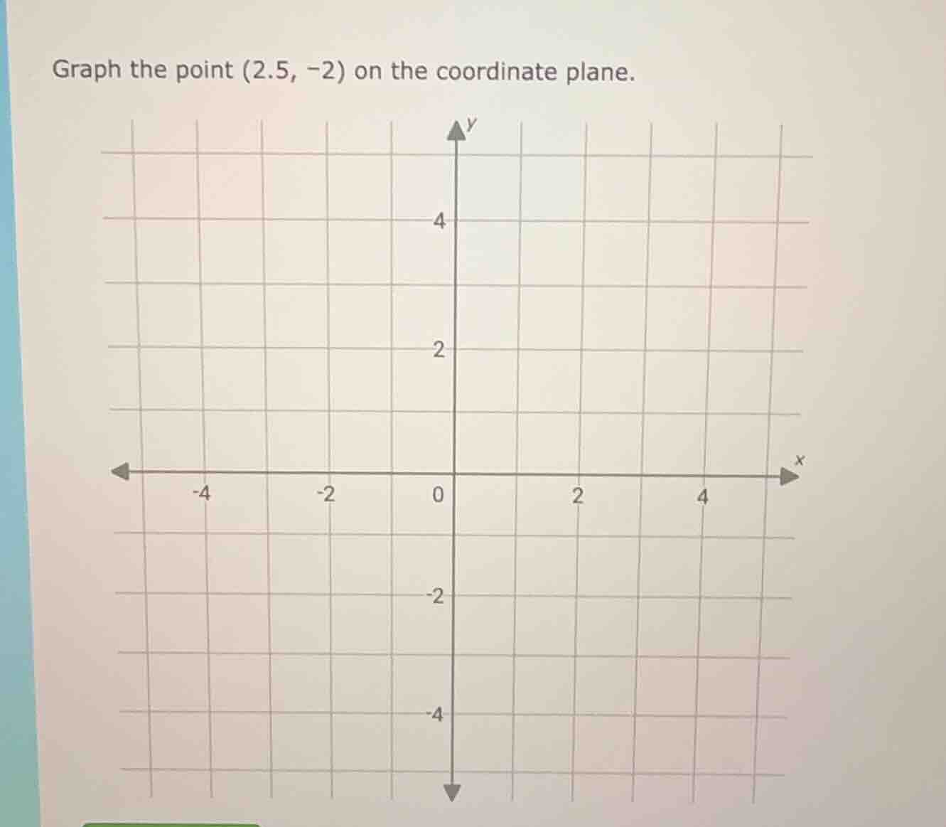 graph the point (2.5, -2) on the coordinate plane.