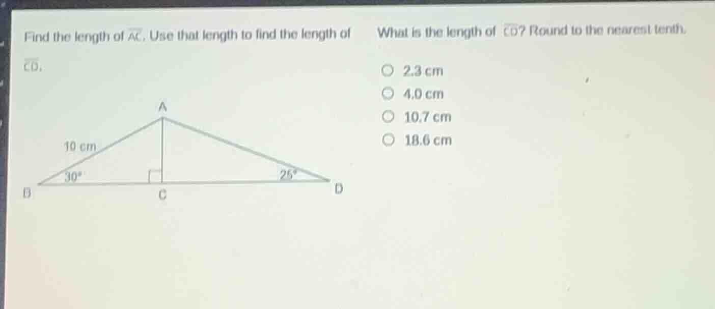 find the length of \\(\\overline{ac}\\). use that length to find the le…