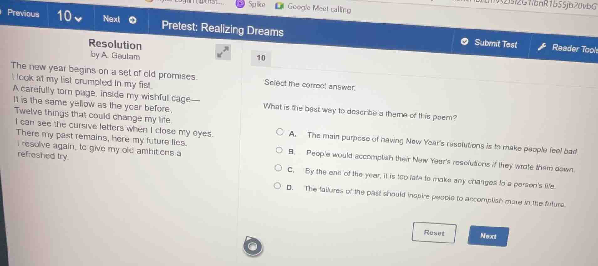 pretest: realizing dreams resolution by a. gautam the new year begins o…