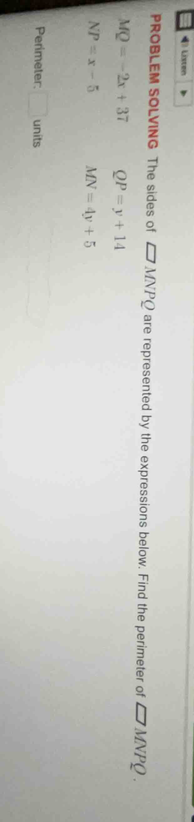 problem solving the sides of \\(\\square mnpq\\) are represented by the…