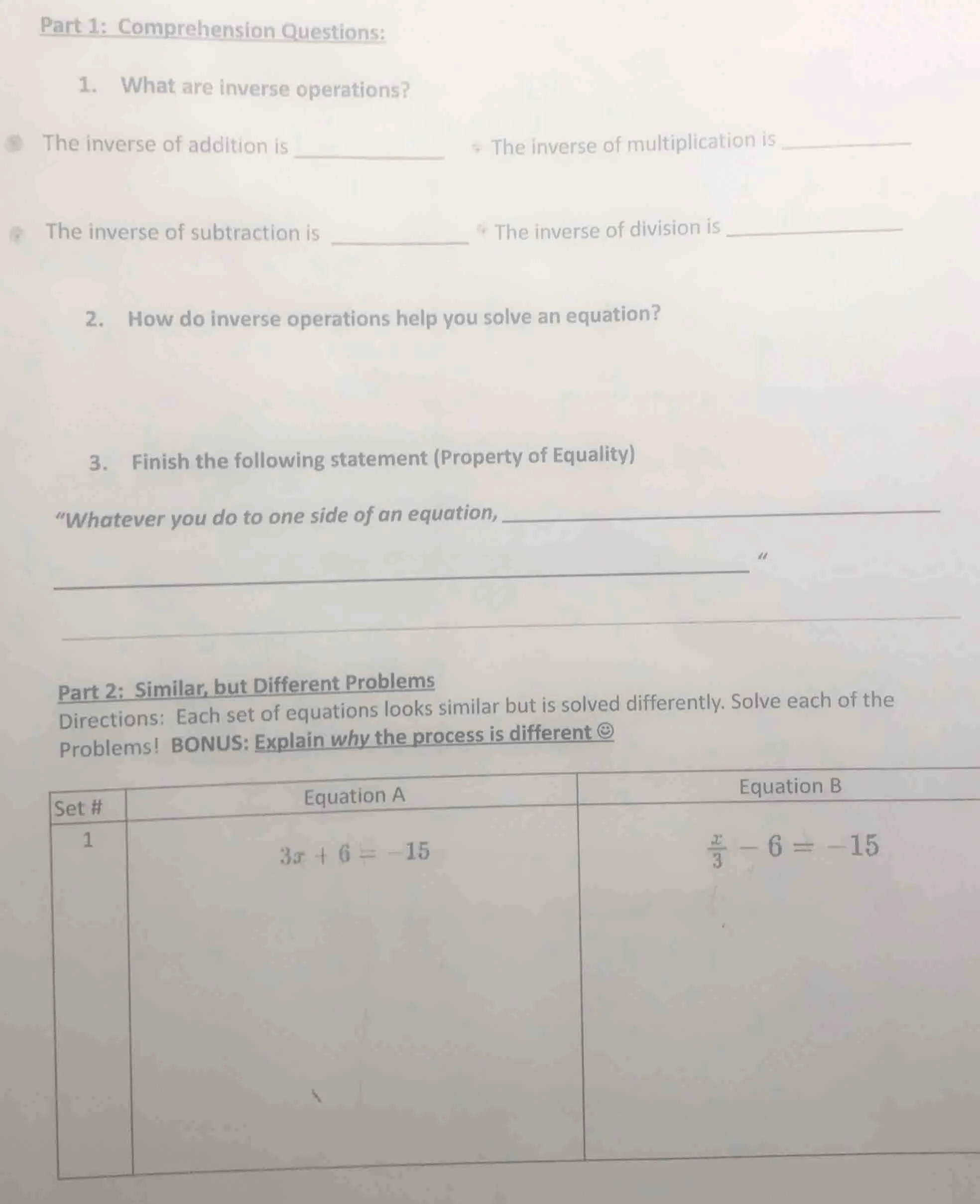 part 1: comprehension questions: 1. what are inverse operations? the in…