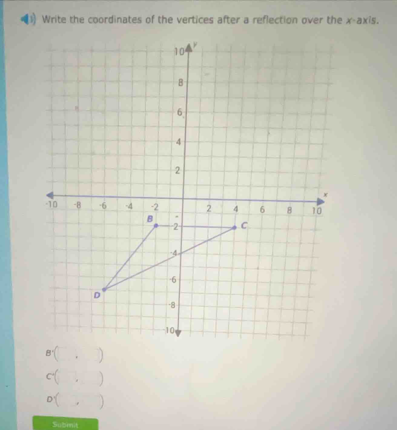 write the coordinates of the vertices after a reflection over the x - a…