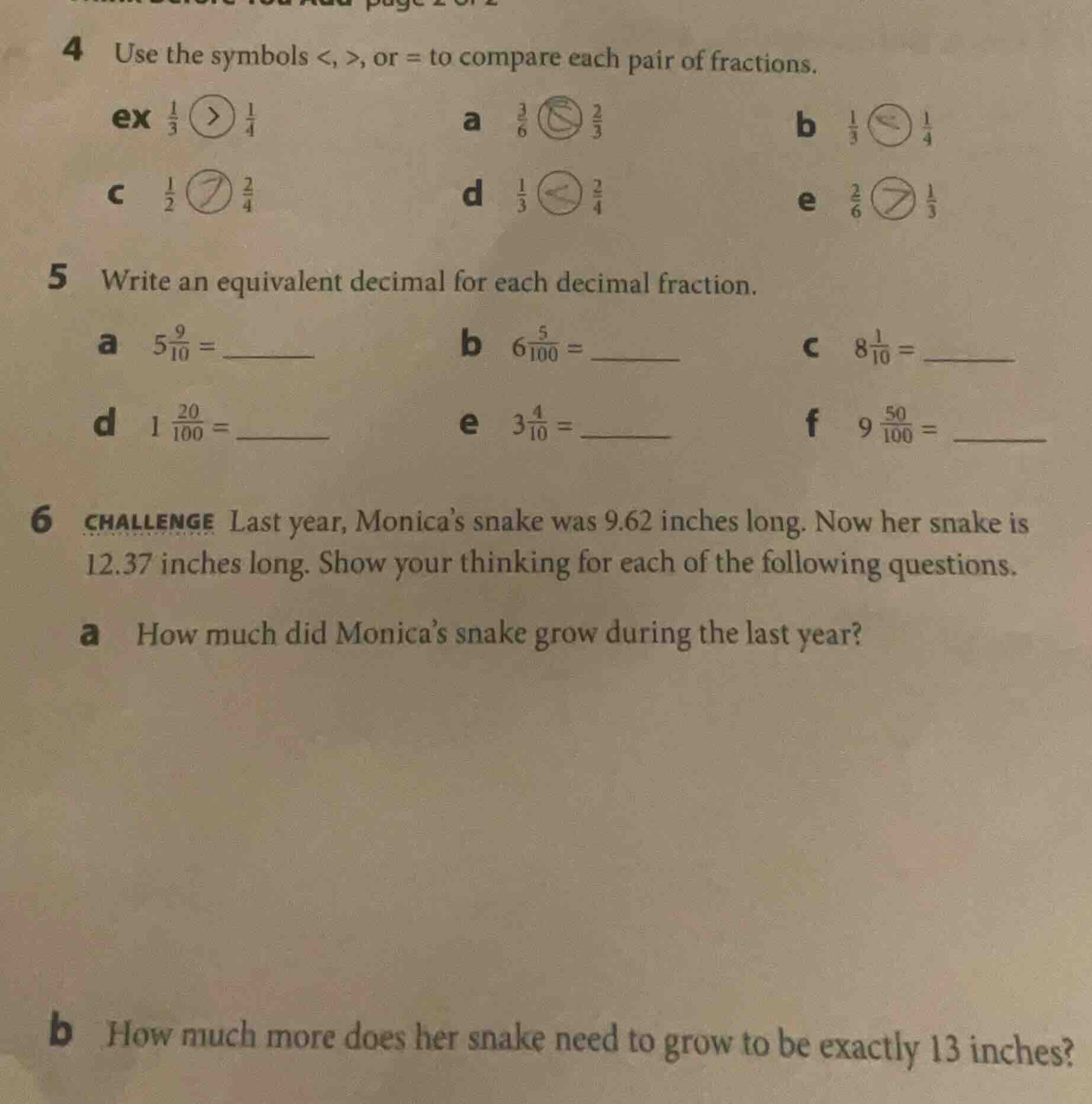 4 use the symbols <, >, or = to compare each pair of fractions. ex $\fr…