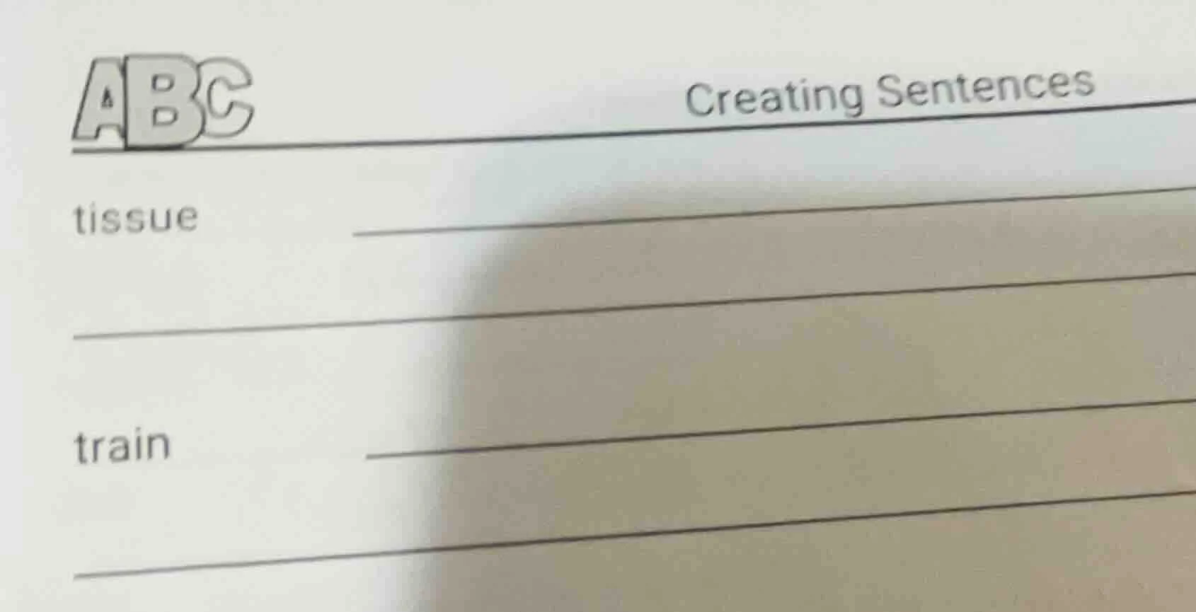 abc creating sentences tissue train