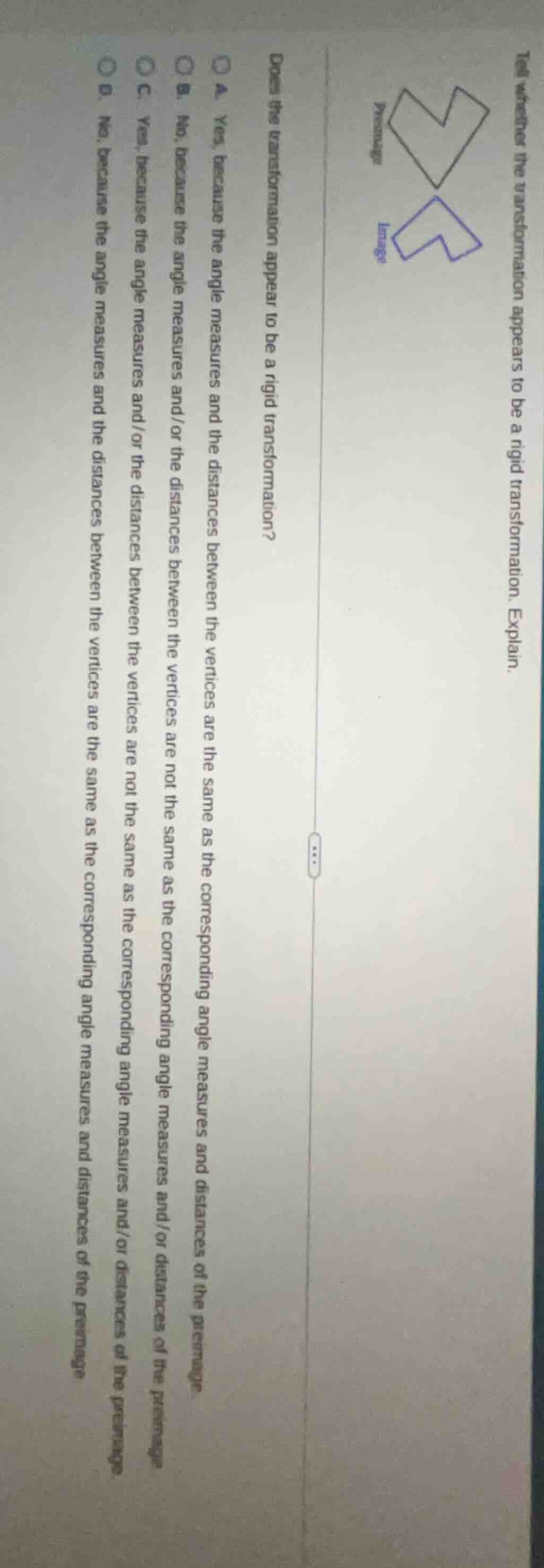 tell whether the transformation appears to be a rigid transformation? d…