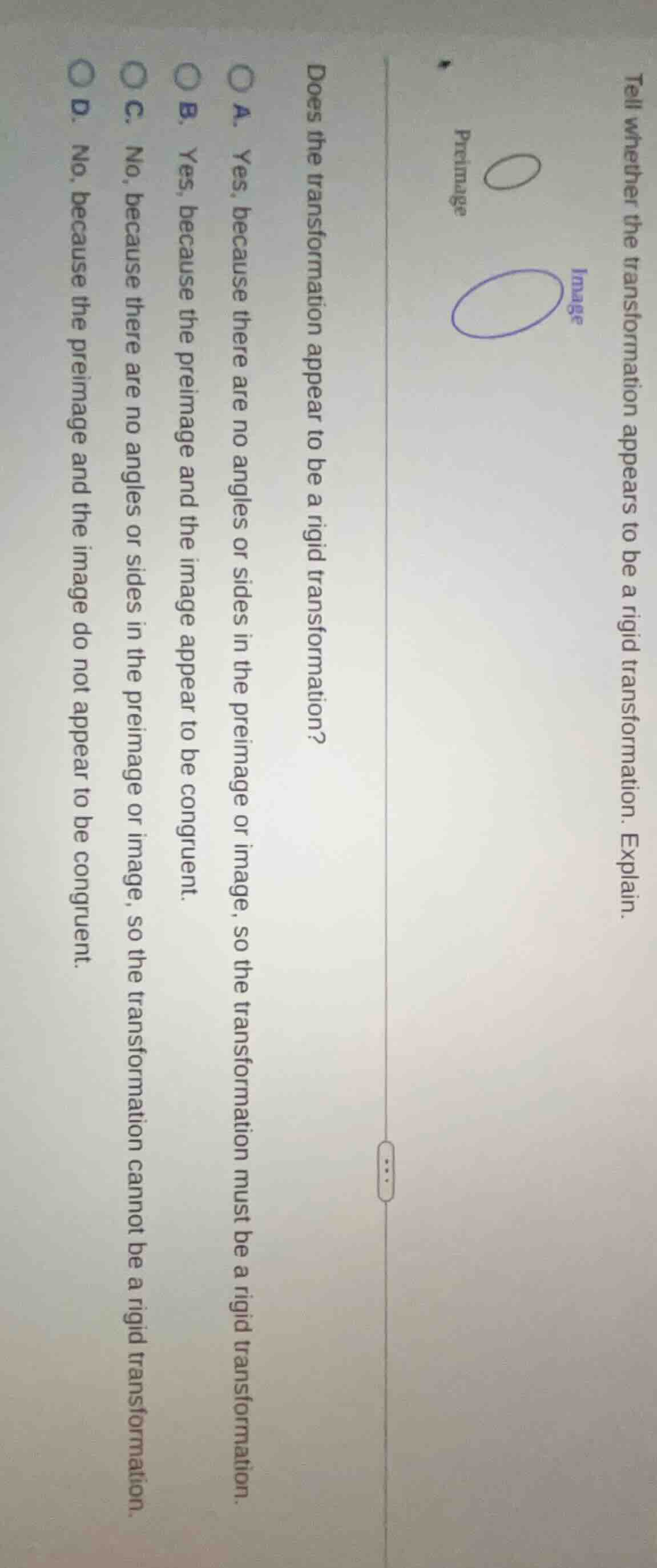 tell whether the transformation appears to be a rigid transformation. e…