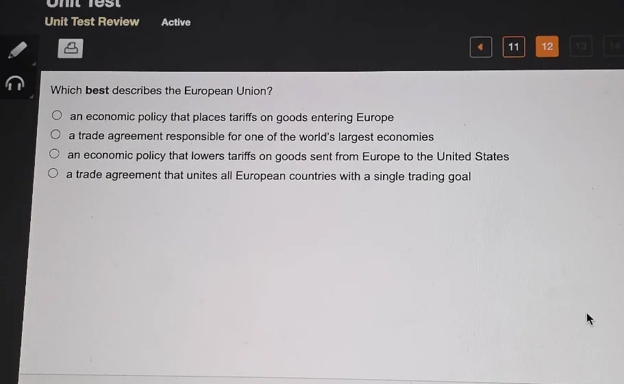 which best describes the european union? an economic policy that places…