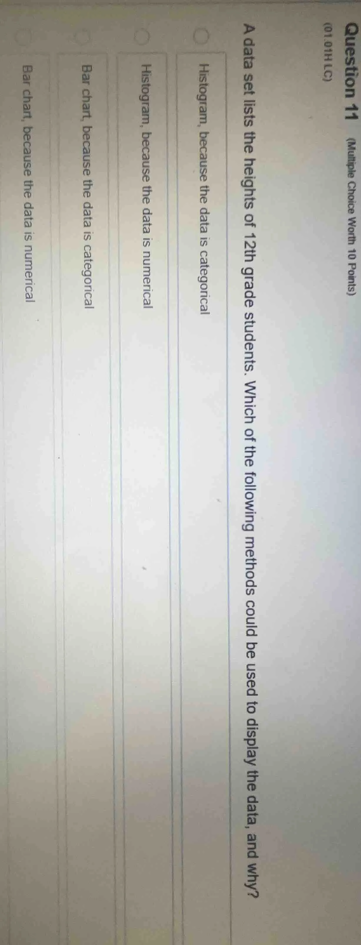 question 11 (multiple choice worth 10 points) (01.01h lc) a data set li…