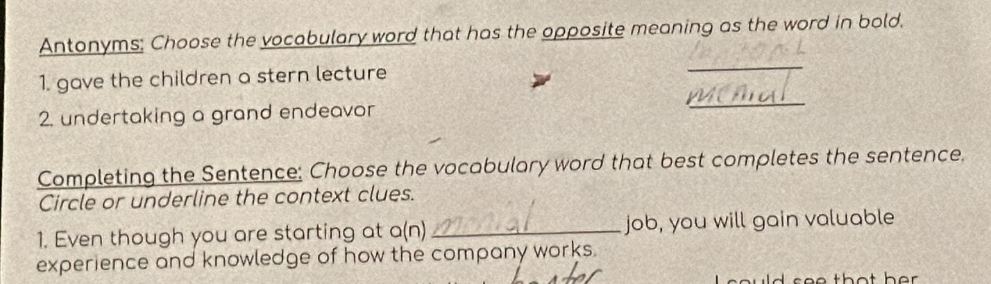 antonyms: choose the vocabulary word that has the opposite meaning as t…