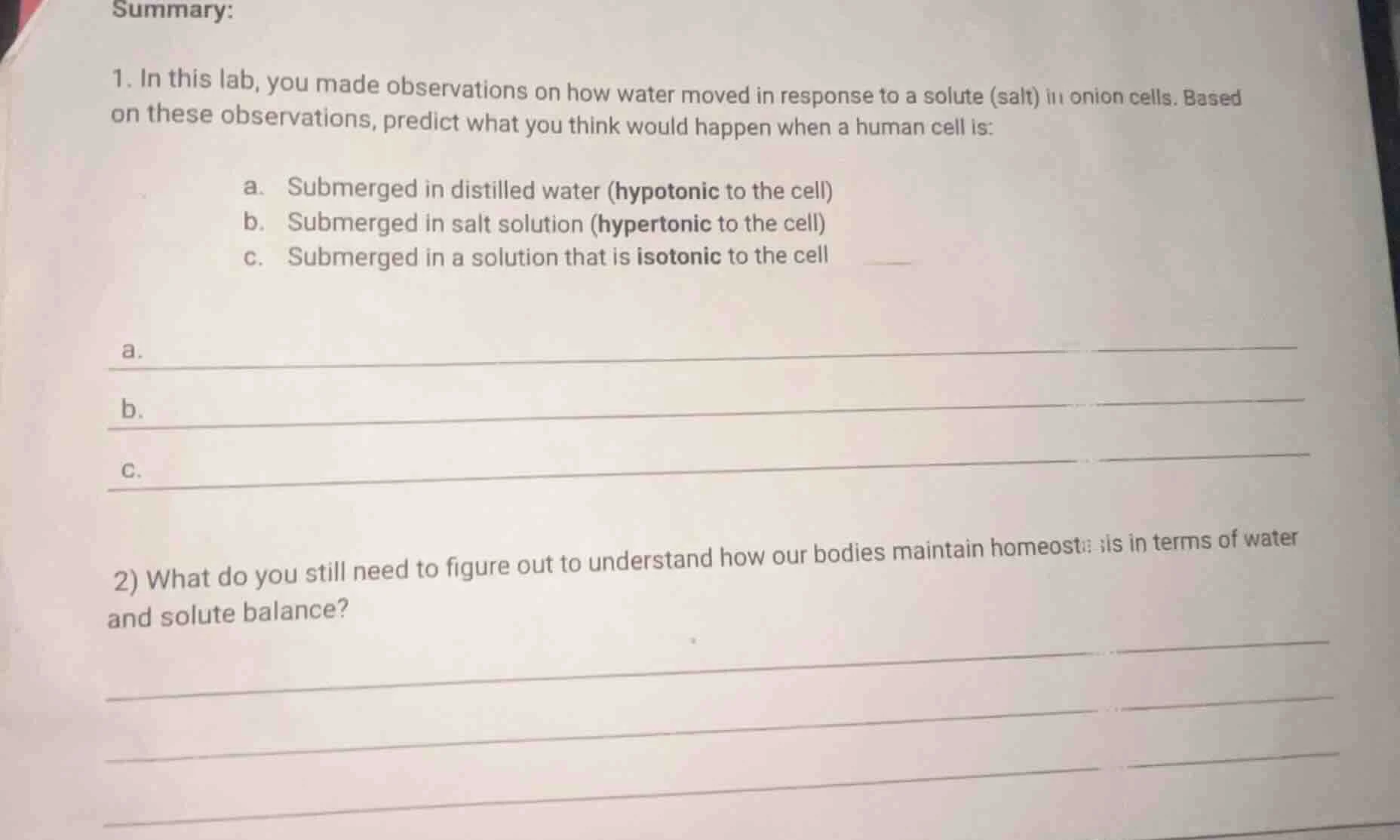 summary: 1. in this lab, you made observations on how water moved in re…
