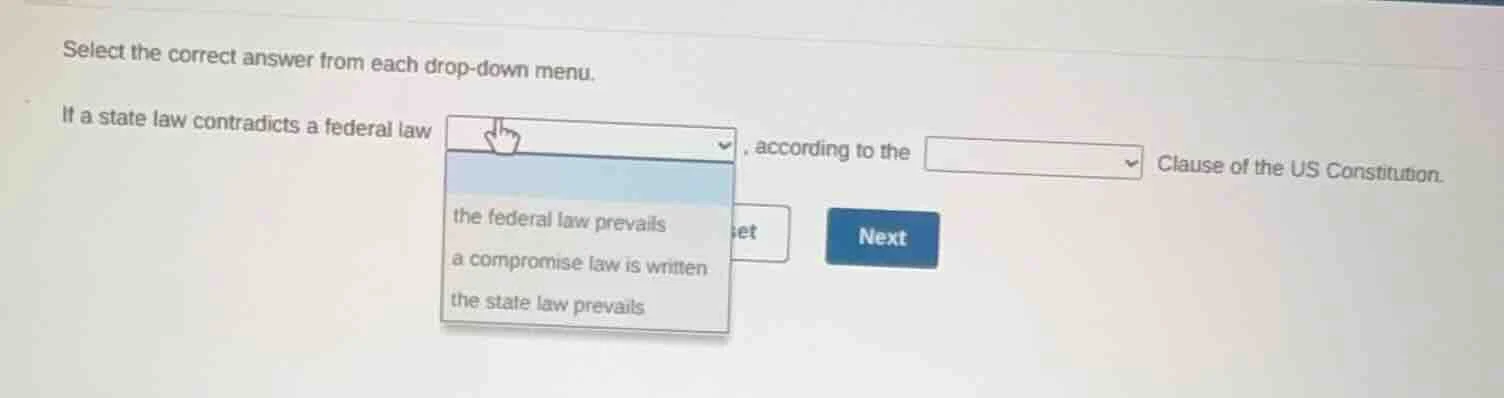 select the correct answer from each drop - down menu. if a state law co…
