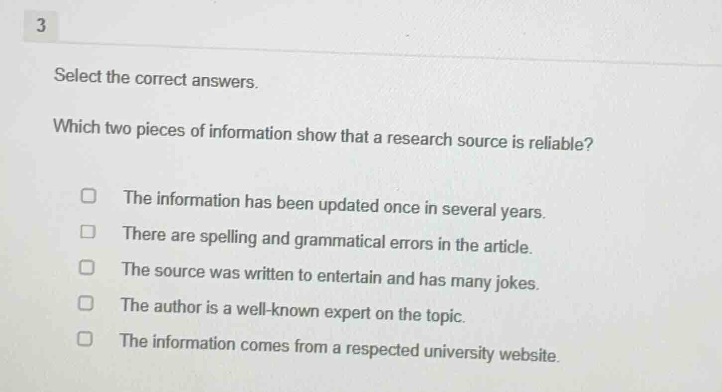 3 select the correct answers. which two pieces of information show that…
