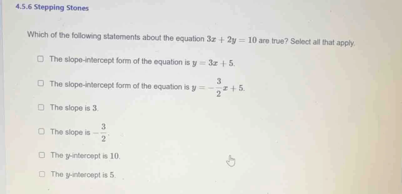 4.5.6 stepping stones which of the following statements about the equat…
