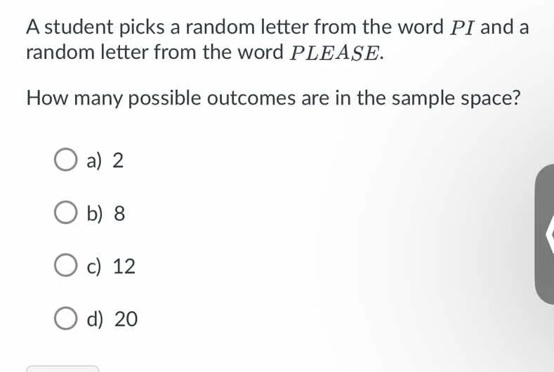 a student picks a random letter from the word $pi$ and a random letter …