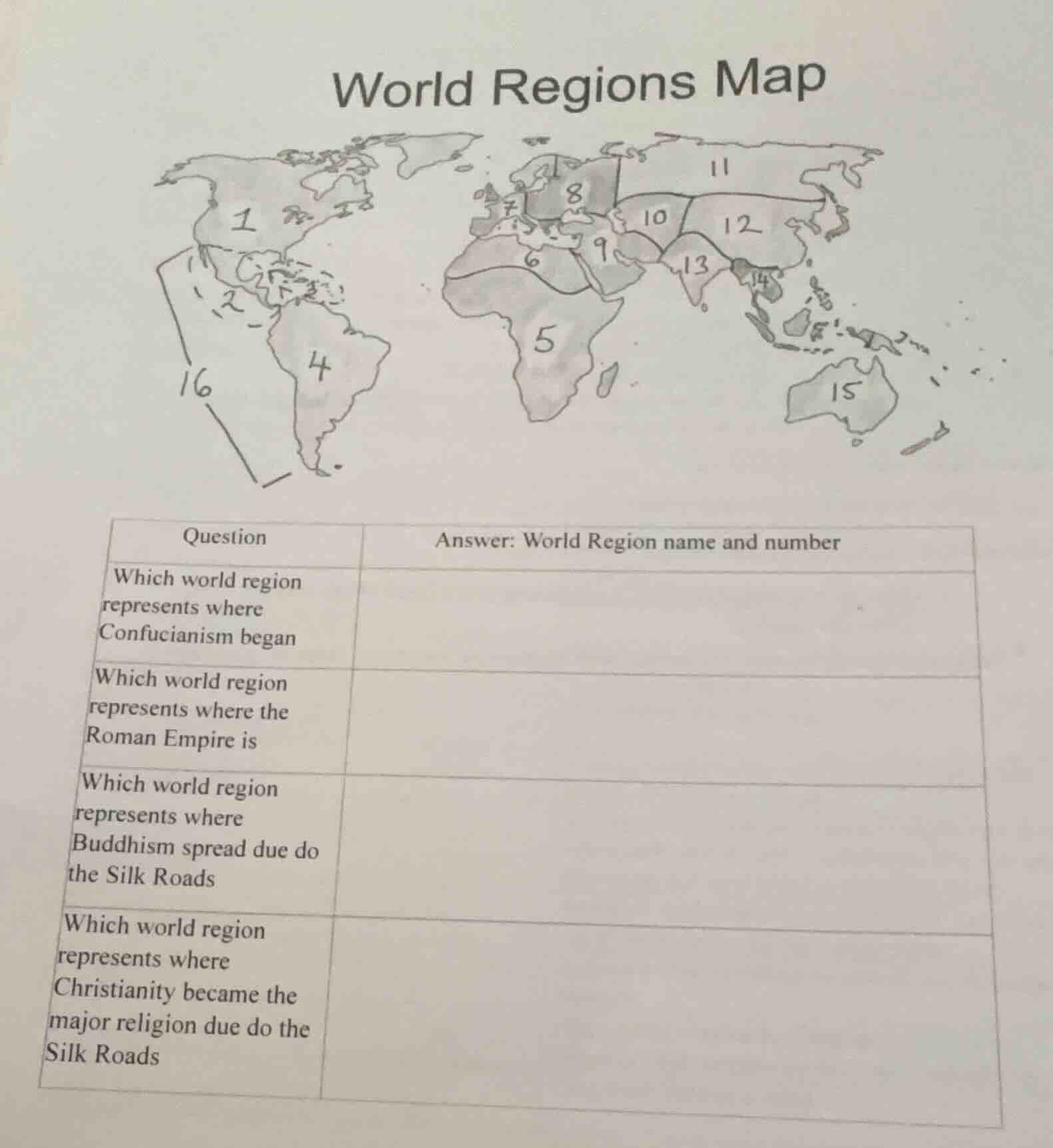 world regions map question\tanswer: world region name and number which …