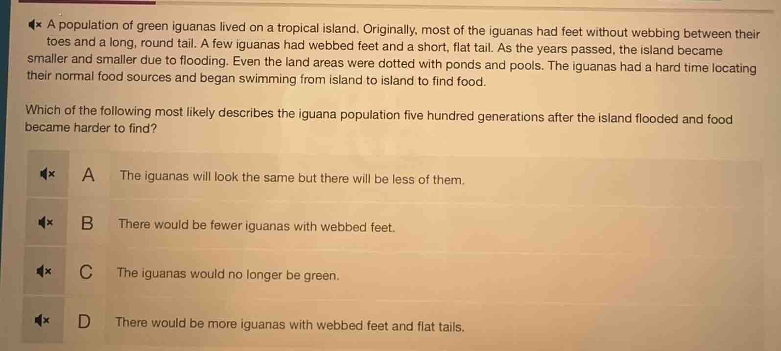 a population of green iguanas lived on a tropical island. originally, m…