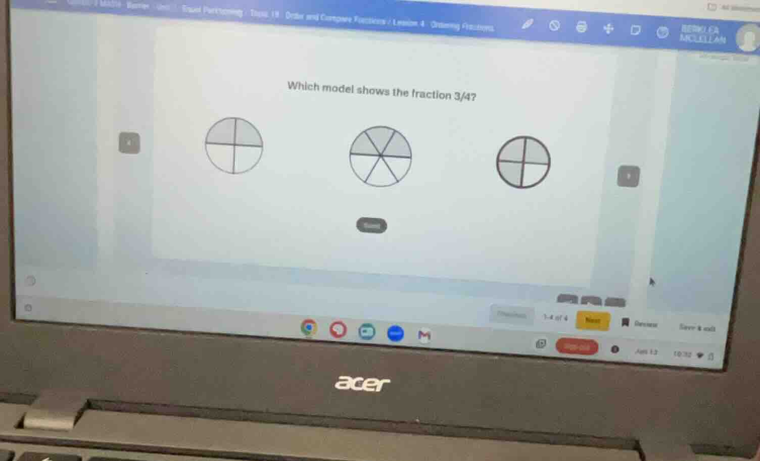 which model shows the fraction 3/4?