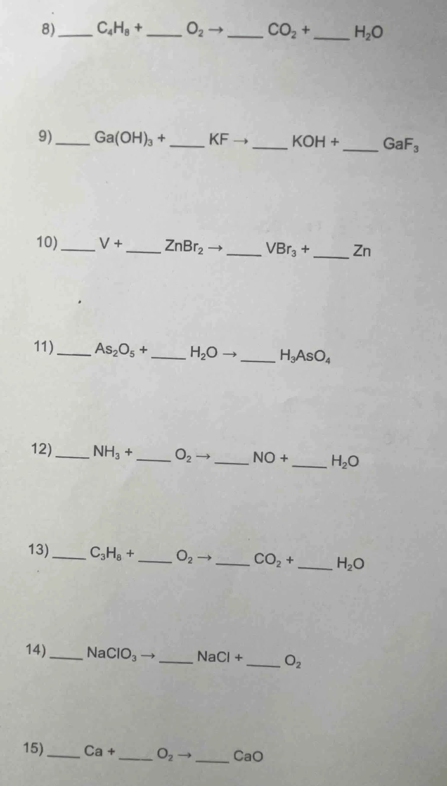8) \\underline{\\quad\\quad} c₄h₈ + \\underline{\\quad\\quad} o₂ → \\un…