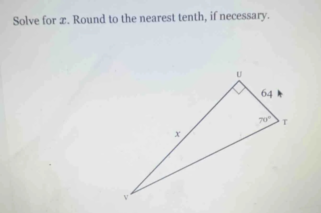 solve for x. round to the nearest tenth, if necessary. triangle with ri…