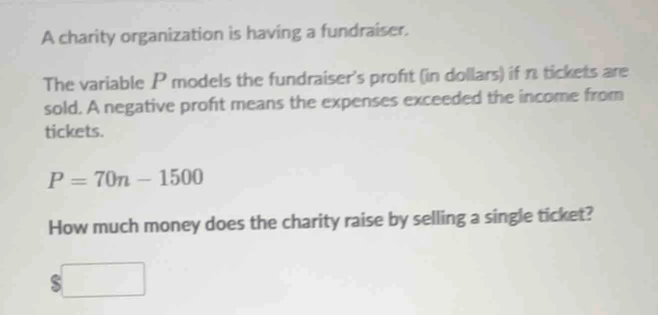 a charity organization is having a fundraiser. the variable ( p ) model…