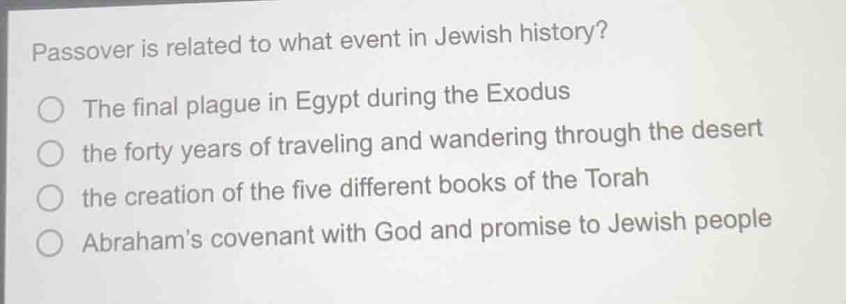 passover is related to what event in jewish history? ○ the final plague…