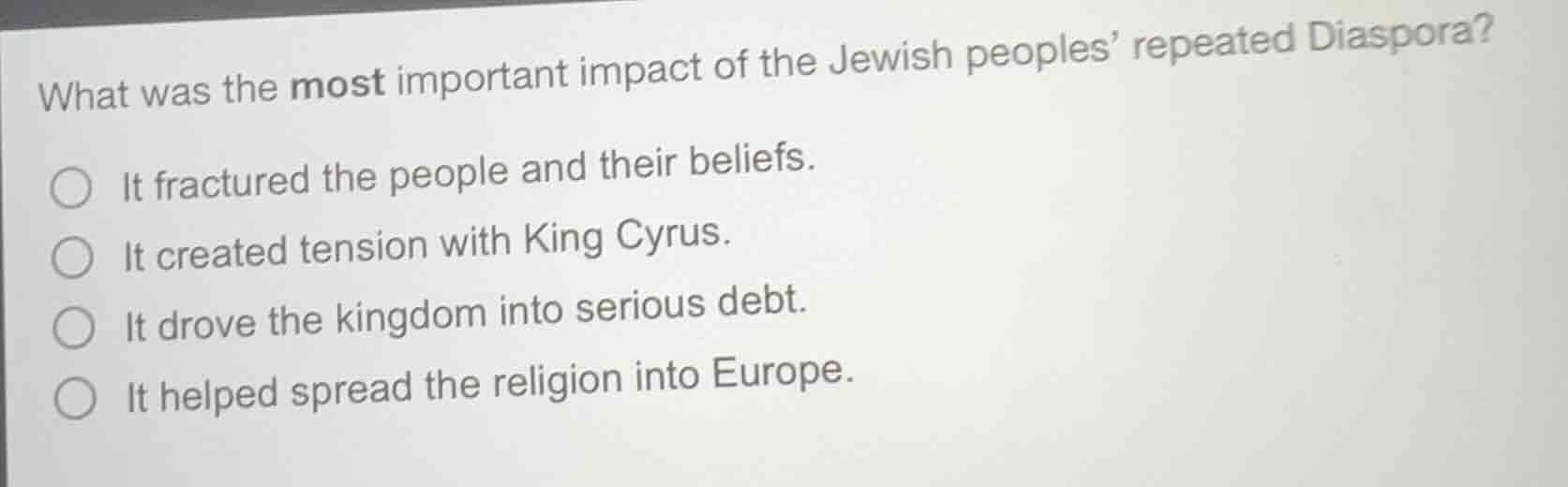 what was the most important impact of the jewish peoples’ repeated dias…