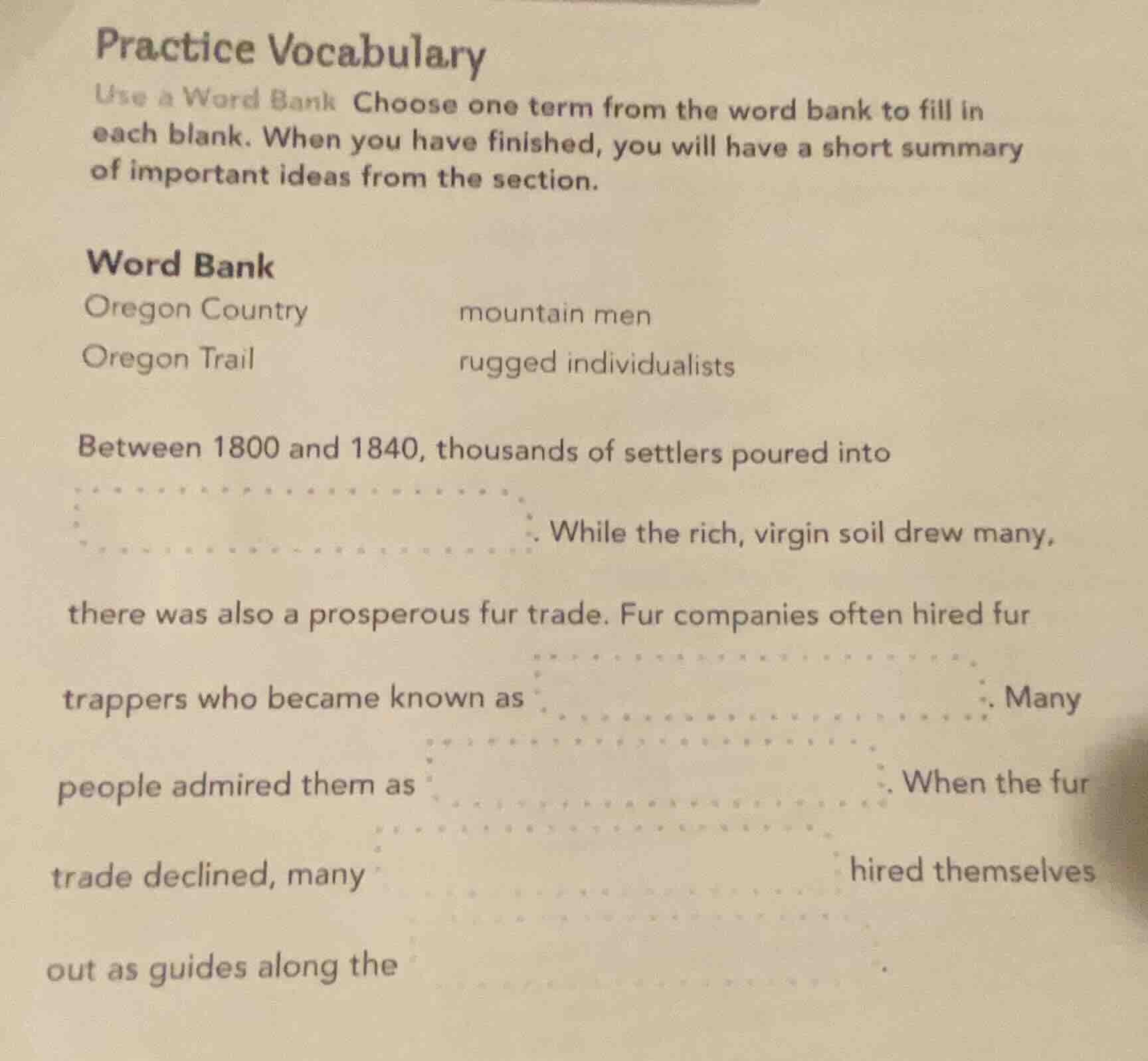 practice vocabulary use a word bank choose one term from the word bank …
